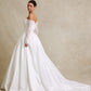 Vestido de Novia de Satén con Encaje Bordado, Manga Larga al Hombro, Color Off White