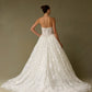Vestido de Novia en Corte A de Tul y Encaje Bordado, Sin Tirantes
