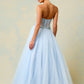 Vestido en Corte en A Sin Tirantes Escote en Forma de Corazón Color Ice Blue.