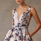 Vestido Estampado Corte en A Escote en V Color Rose Gold Navy Print