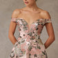 Vestido Corte en A Estampado  al Hombro con Cuello en V, Color Blush Shage