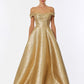 Vestido en Corte A Estampado, al Hombro con Escote Redondo, Color Gold