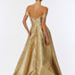 Vestido en Corte A Estampado, al Hombro con Escote Redondo, Color Gold