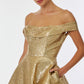 Vestido en Corte A Estampado, al Hombro con Escote Redondo, Color Gold