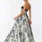 Vestido en Corte A de Satén y Jaquard Estampado, sin Tirantes con Bolsillos Laterales, Color Navy Silver
