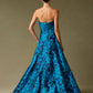 Vestido de Jacquard Estampado, Sin Tirantes en Corte A, Color Blue Print