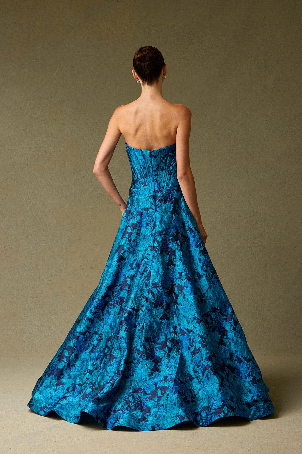 Vestido de Jacquard Estampado, Sin Tirantes en Corte A, Color Blue Print