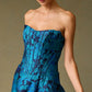 Vestido de Jacquard Estampado, Sin Tirantes en Corte A, Color Blue Print