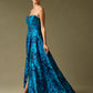 Vestido de Jacquard Estampado, Sin Tirantes en Corte A, Color Blue Print