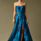 Vestido de Jacquard Estampado, Sin Tirantes en Corte A, Color Blue Print