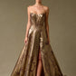 Vestido de Corte en A, de Jacquard Estampado, con Escote Ojo de Gato, Color Dark Brown Print