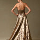 Vestido de Corte en A, de Jacquard Estampado, con Escote Ojo de Gato, Color Dark Brown Print