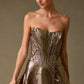Vestido de Corte en A, de Jacquard Estampado, con Escote Ojo de Gato, Color Dark Brown Print