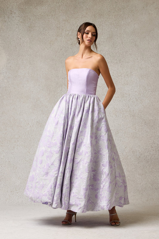 Vestido Corte en A Estampado, con Bolsillos Laterales y Cordones en la Espalda, Colore Lavender