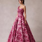 Vestido en Corte A de Jacquard Estampado a un Solo Hombro con Bolsillos Laterales, Color Magenta