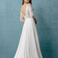 Vestido de Novia de Satén en Corte A, con Manga Larga, Escote en V Profundo y Abertura en la Pierna, Color Off White
