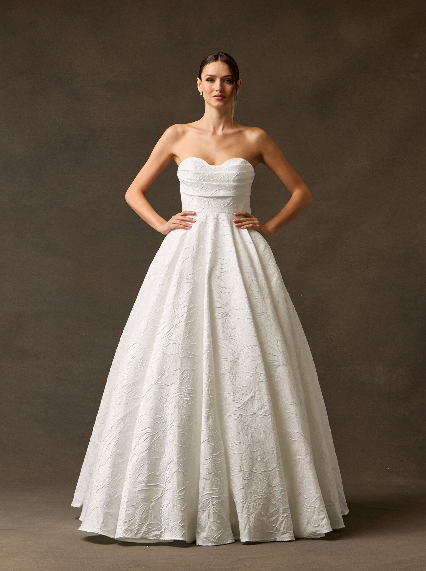 Vestido de Novia de Jacquard Estampado, Sin Tirantes, Escote Corazón, Corte en A y Espalda con Cordones