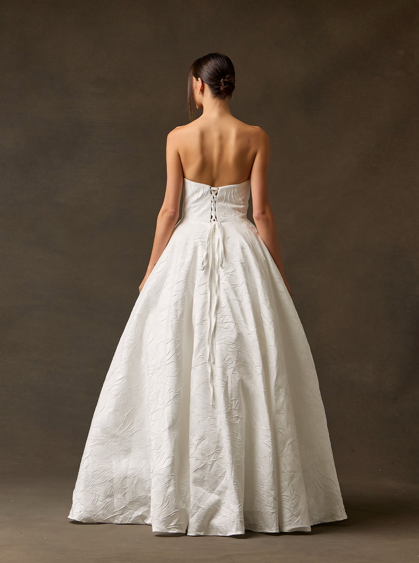 Vestido de Novia de Jacquard Estampado, Sin Tirantes, Escote Corazón, Corte en A y Espalda con Cordones