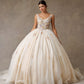 Vestido de Fiesta con Tirantes con Aplicaciones de Flores y Perlas, Color Champagne Multi