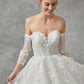 Vestido de Novia Línea A Con Mangas Largas  con Tipo Corse y Espalda con Cordones Color Off White.