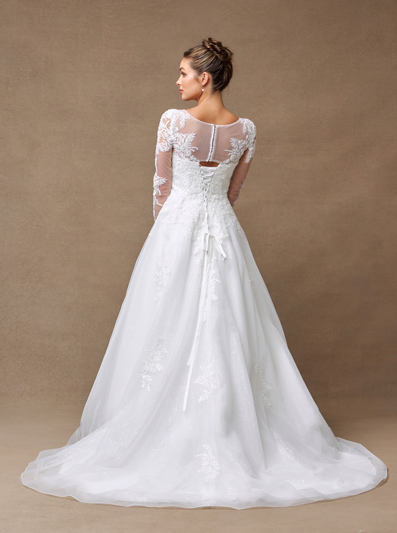 Vestido de Novia Manga Larga en Corte A en Encaje, Color Off White