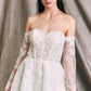 Vestido de Novia, con Manga Larga, Hombros Descubiertos, Escote Corazón y Lazos en la Espalda, Color Off White