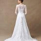 Vestido de Novia de Encaje Bordado con Cuentas y Lentejuelas de Manga Larga y Cuello V, Color Off White