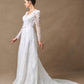 Vestido de Novia de Encaje Bordado con Cuentas y Lentejuelas de Manga Larga y Cuello V, Color Off White