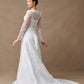 Vestido de Novia de Encaje Bordado con Cuentas y Lentejuelas de Manga Larga y Cuello V, Color Off White