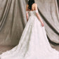 Vestido de Novia en Encaje con Motivos de Flores, Escote de Corazón y Mangas al Hombro Color Off White