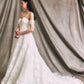 Vestido de Novia en Encaje con Motivos de Flores, Escote de Corazón y Mangas al Hombro Color Off White