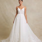 Vestido de Novia Corte en A de Tul y Encaje Bordado con Lentejuelas, Color Off White