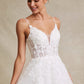 Vestido de Novia Corte en A de Tul y Encaje Bordado con Lentejuelas, Color Off White