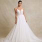 Vestido de Novia con Escote Pronunciado en V de Encaje Bordado con Cuentas y Lentejuelas, Color Off White