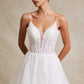 Vestido de Novia con Escote Pronunciado en V de Encaje Bordado con Cuentas y Lentejuelas, Color Off White