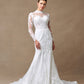 Vestido de Novia Corte Sirena de Manga Larga de Encaje Bordado, Color Off White