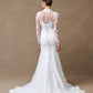 Vestido de Novia Corte Sirena de Manga Larga de Encaje Bordado, Color Off White