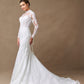 Vestido de Novia Corte Sirena de Manga Larga de Encaje Bordado, Color Off White