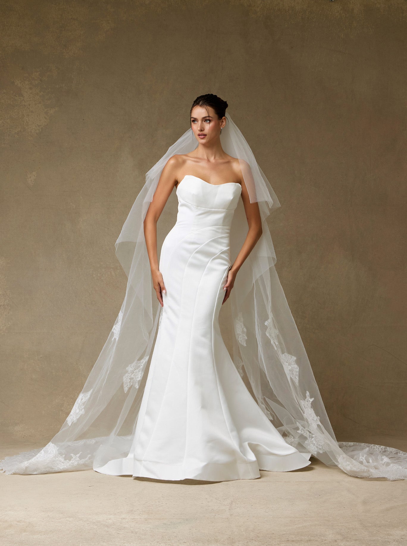 Velo de Novia de Tul Bordado, Color Off White