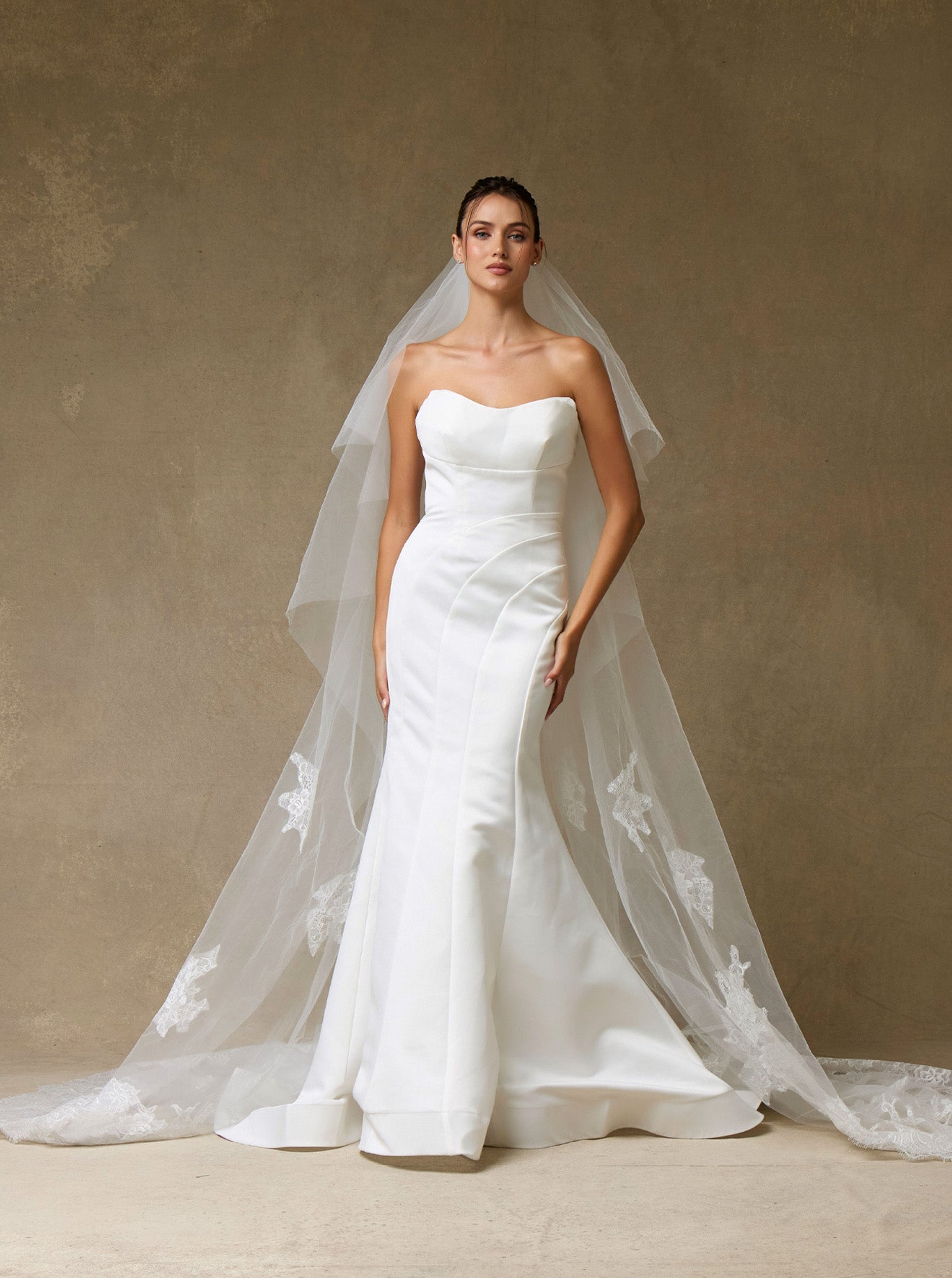 Velo de Novia de Tul Bordado, Color Off White