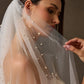 Velo de Tul con Perlas, Color Off White