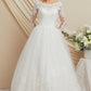 Vestido de Novia en Corte A Manga Larga con Aplicaciones en Encaje Color Off White
