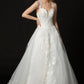 Vestido de Novia Corte en A de Tul con Brillo y Encaje Bordado con Cuentas y Lentejuelas, Color Off White