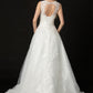 Vestido de Novia Corte en A de Tul con Brillo y Encaje Bordado con Cuentas y Lentejuelas, Color Off White