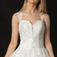 Vestido de Novia Corte en A de Tul con Brillo y Encaje Bordado con Cuentas y Lentejuelas, Color Off White