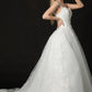 Vestido de Novia Corte en A de Tul con Brillo y Encaje Bordado con Cuentas y Lentejuelas, Color Off White