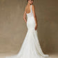 Vestido de Novia, Corte Sirena, Escote Cuadrado y Tirantes, de Tul  Bordado, Color Off White
