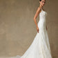 Vestido de Novia, Corte Sirena, Escote Cuadrado y Tirantes, de Tul  Bordado, Color Off White