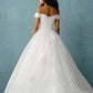 Vestido de Novia al Hombro de Tul con Brillos y Encaje, Color Off White