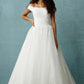 Vestido de Novia al Hombro de Tul con Brillos y Encaje, Color Off White